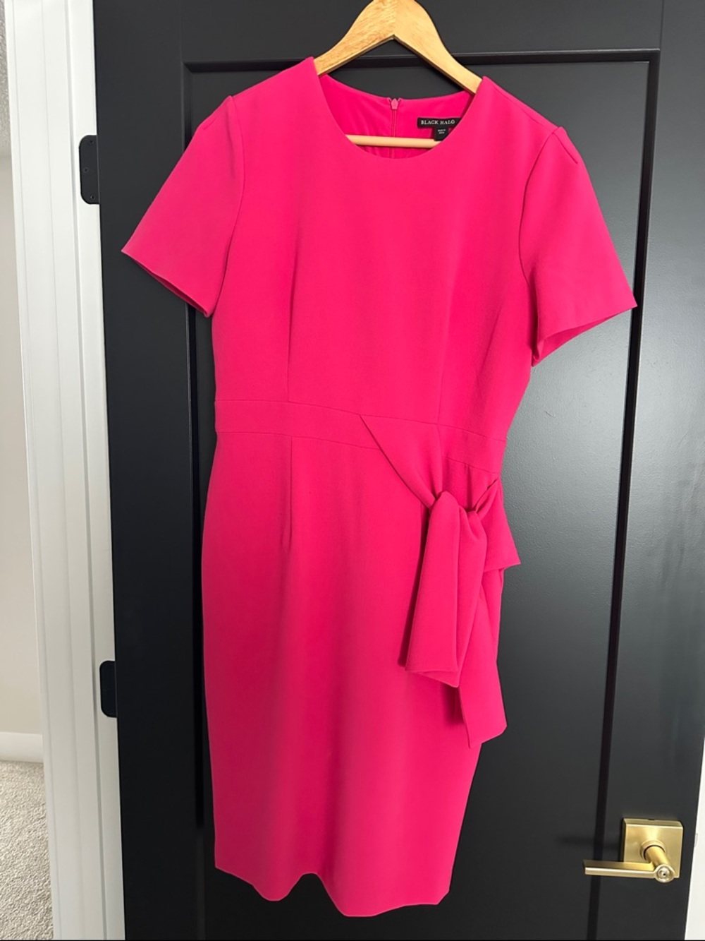 Black Halo Bright Fuchsia Tie-Waist Midi Dress